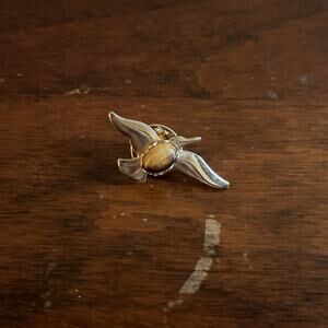 Vintage MCM Jelly Belly Gold Seagull Pin Brooch Amber Retro